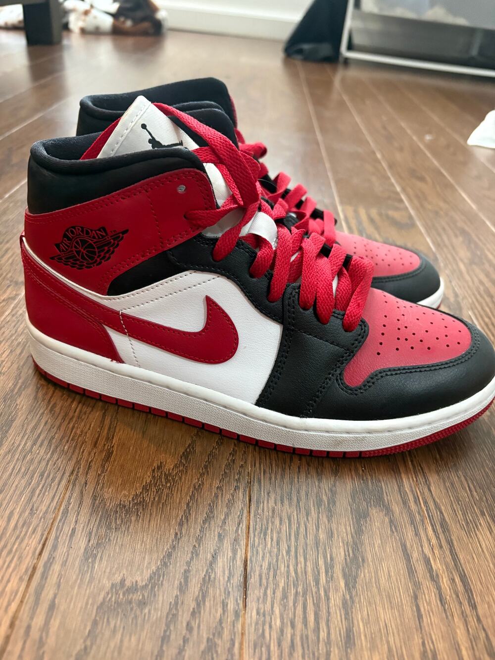 Nike Air Jordan 1 Mid Red Black and White Sneakers Women's 8.5
